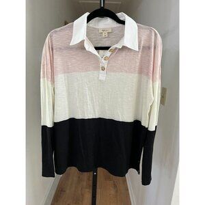 NWT Style & Co Women's Petite PXL Colorblock Long Sleeve Polo Shirt